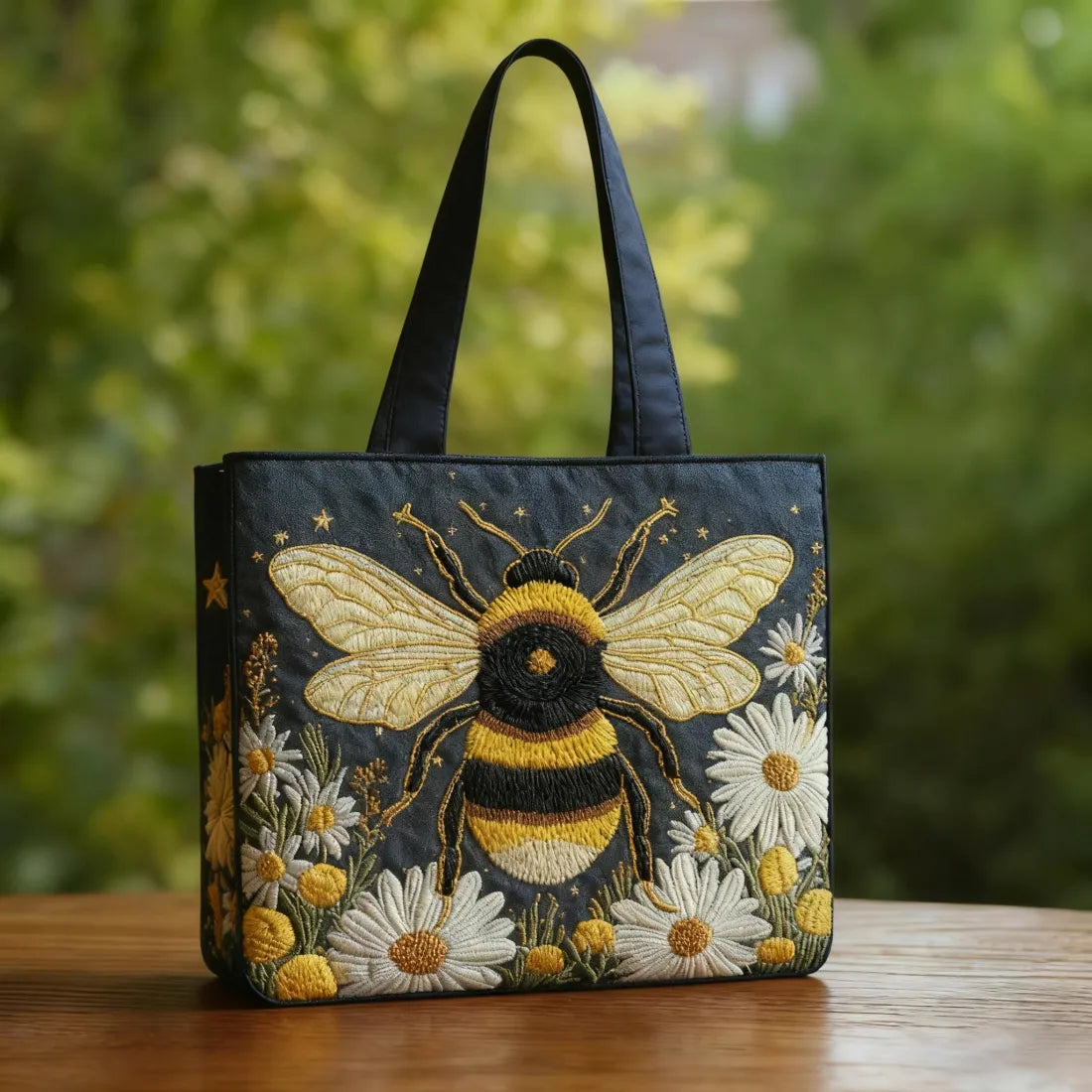 Bolsa Artesanal - Abeja con Margaritas y Estrellas