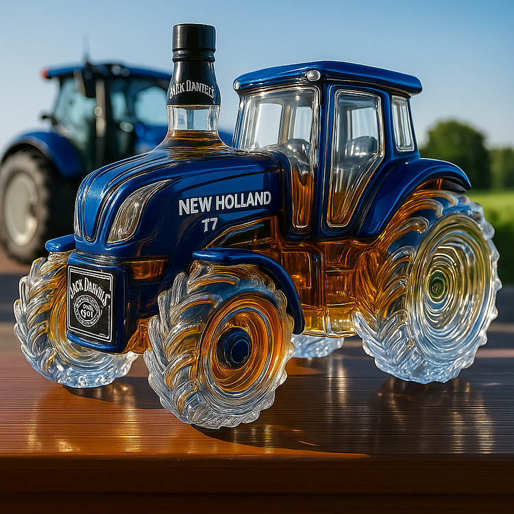 Botella clásica de whisky con diseño de tractor New Holland T7