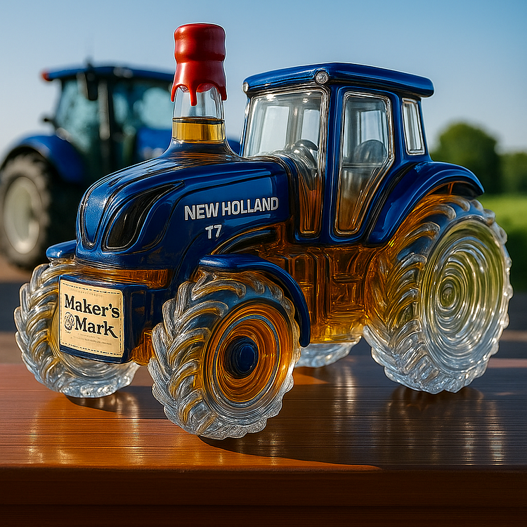 Botella clásica de whisky con diseño de tractor New Holland T7