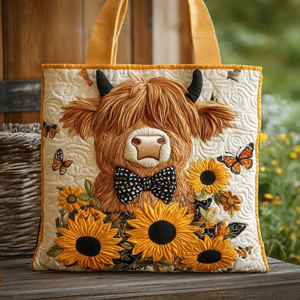 Bolsa Artesanal - Vaca Highland con Girasoles