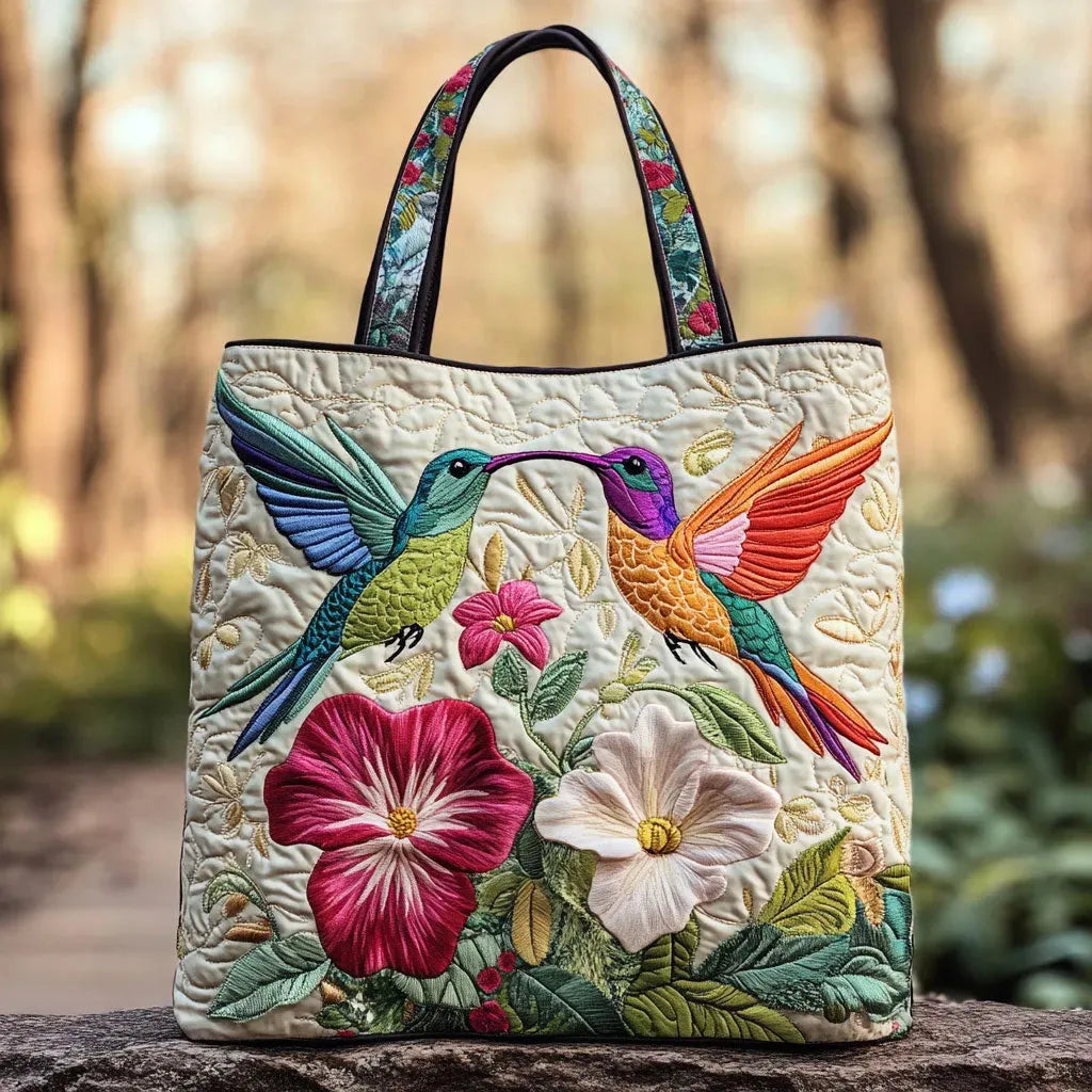 Bolsa Artesanal - Colibrí y Flores Blancas