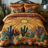 Juego de Ropa de Cama Acolchada de 3 Piezas - Diseño de Cactus al Amanecer