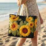 Bolsa de playa hecha a mano con diseño de girasol