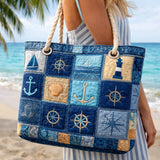Bolsa de playa hecha a mano en azul marino