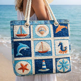 Bolsa de playa hecha a mano con diseño de criaturas marinas