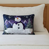 Funda de cojín de acolchado con diseño de muñeco de nieve morado