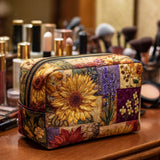 Bolsa de Maquillaje Acolchada con Girasoles Rústicos