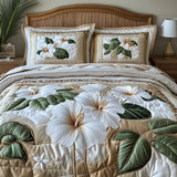 Juego de cama de 3 piezas con acolchado - Hibisco blanco