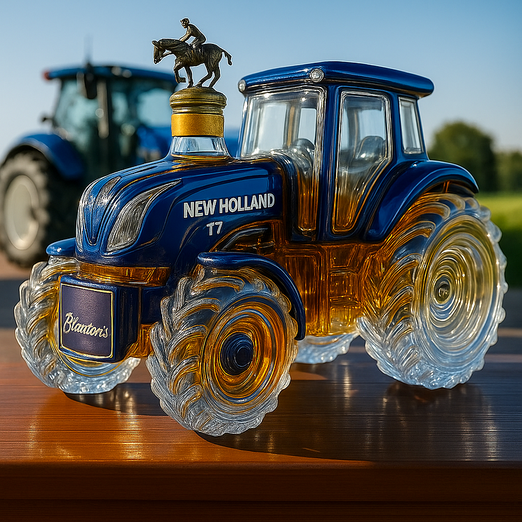 Botella clásica de whisky con diseño de tractor New Holland T7